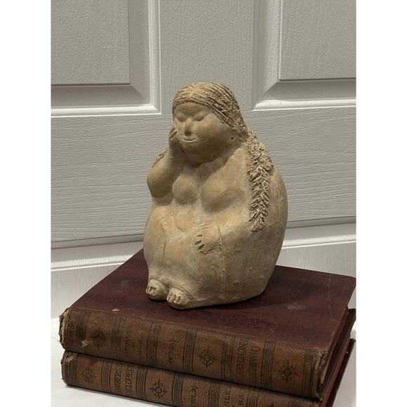 Primitive Folk Art Clay Sculpture Vintage Style Pottery Statue Approx. 10" - Picture 5 of 10